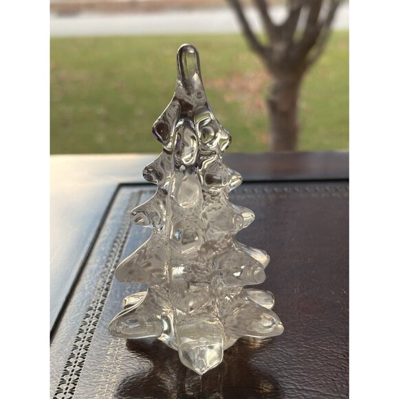 Vtg Lead Crystal Art Glass Christmas Tree w White Splatter Speckled 4” - Picture 5 of 7